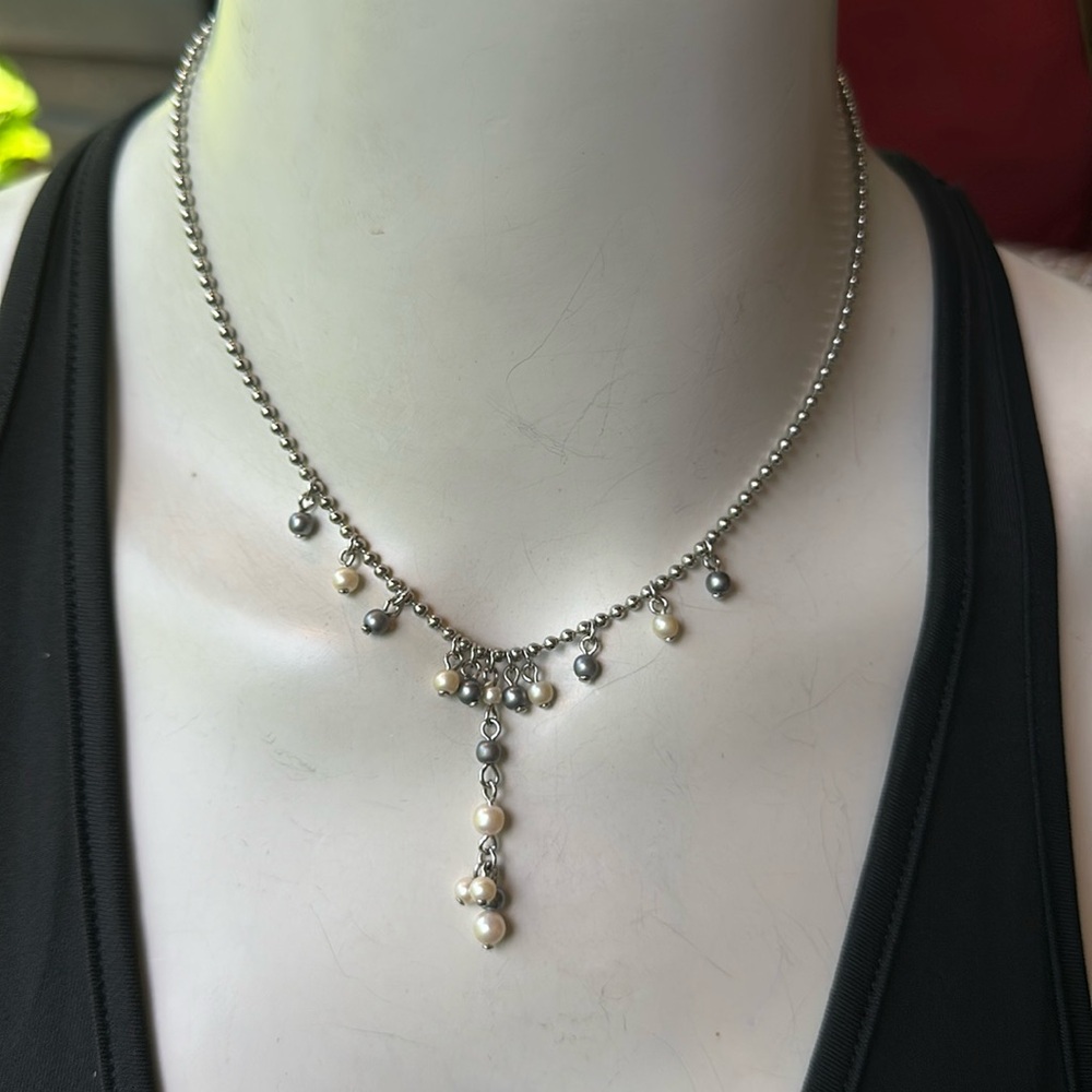 Simple Pearl bead dangle bead ball chain necklace